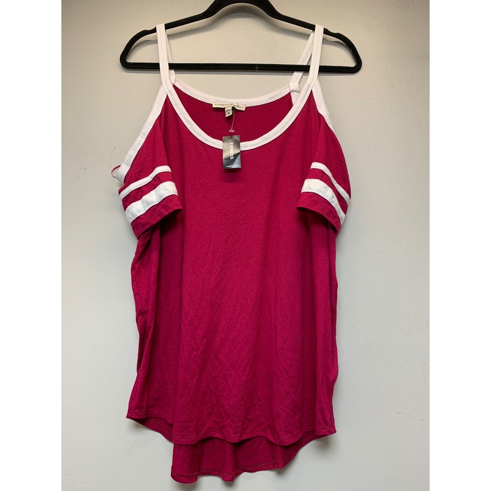 Express One Eleven Cold Shoulder Top Womens Large Magenta New Sporty Ringer Tee